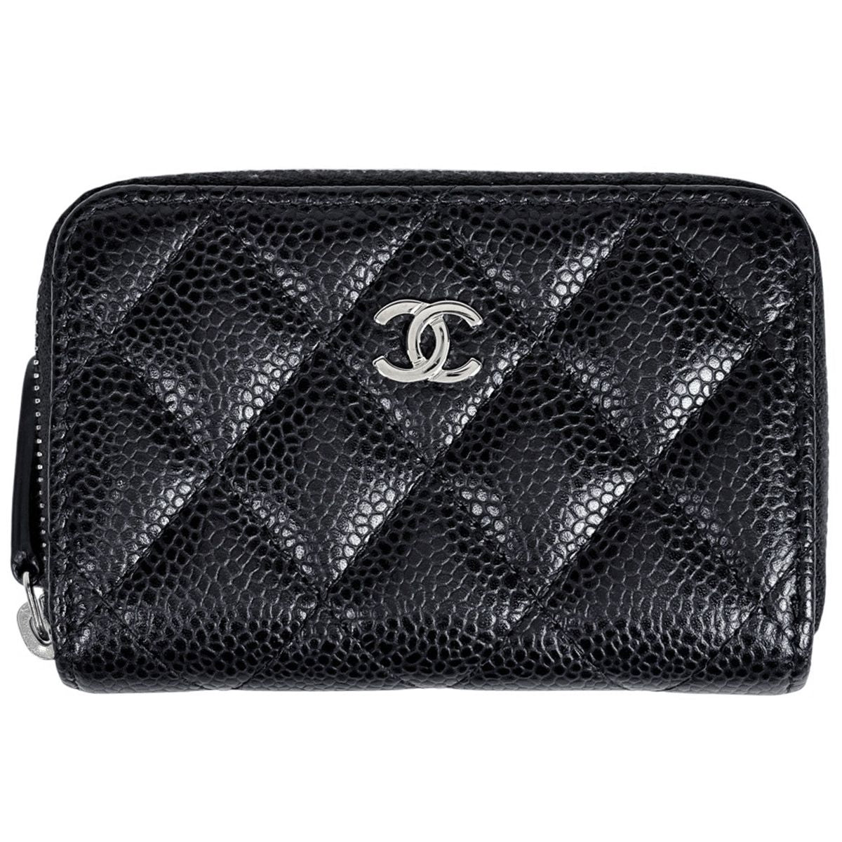 Chanel CC Logo Coin Case Card Caviar Leather Black