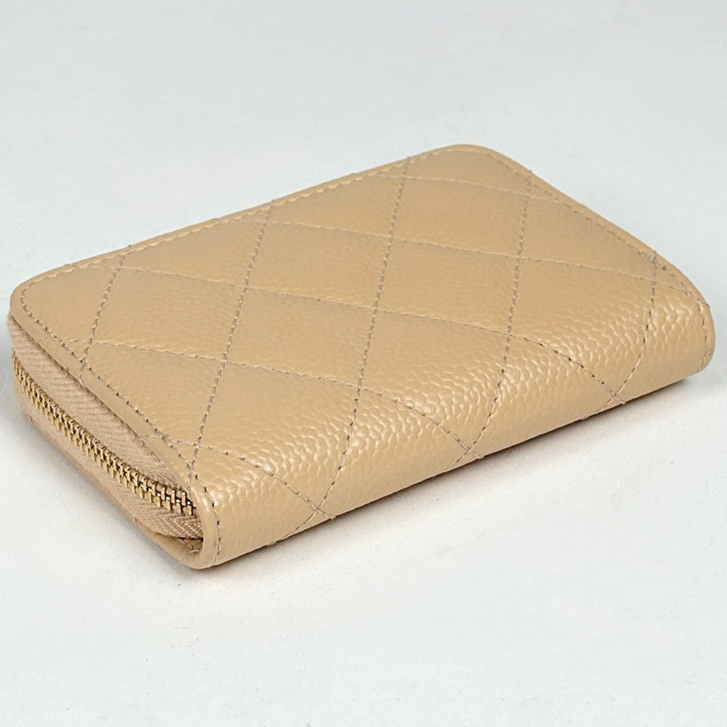 Chanel CC Logo Coin Case Card Caviar Leather Beige — view 2