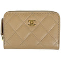 Chanel CC Logo Coin Case Card Caviar Leather Beige