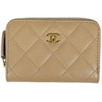 Chanel CC Logo Coin Case Card Caviar Leather Beige