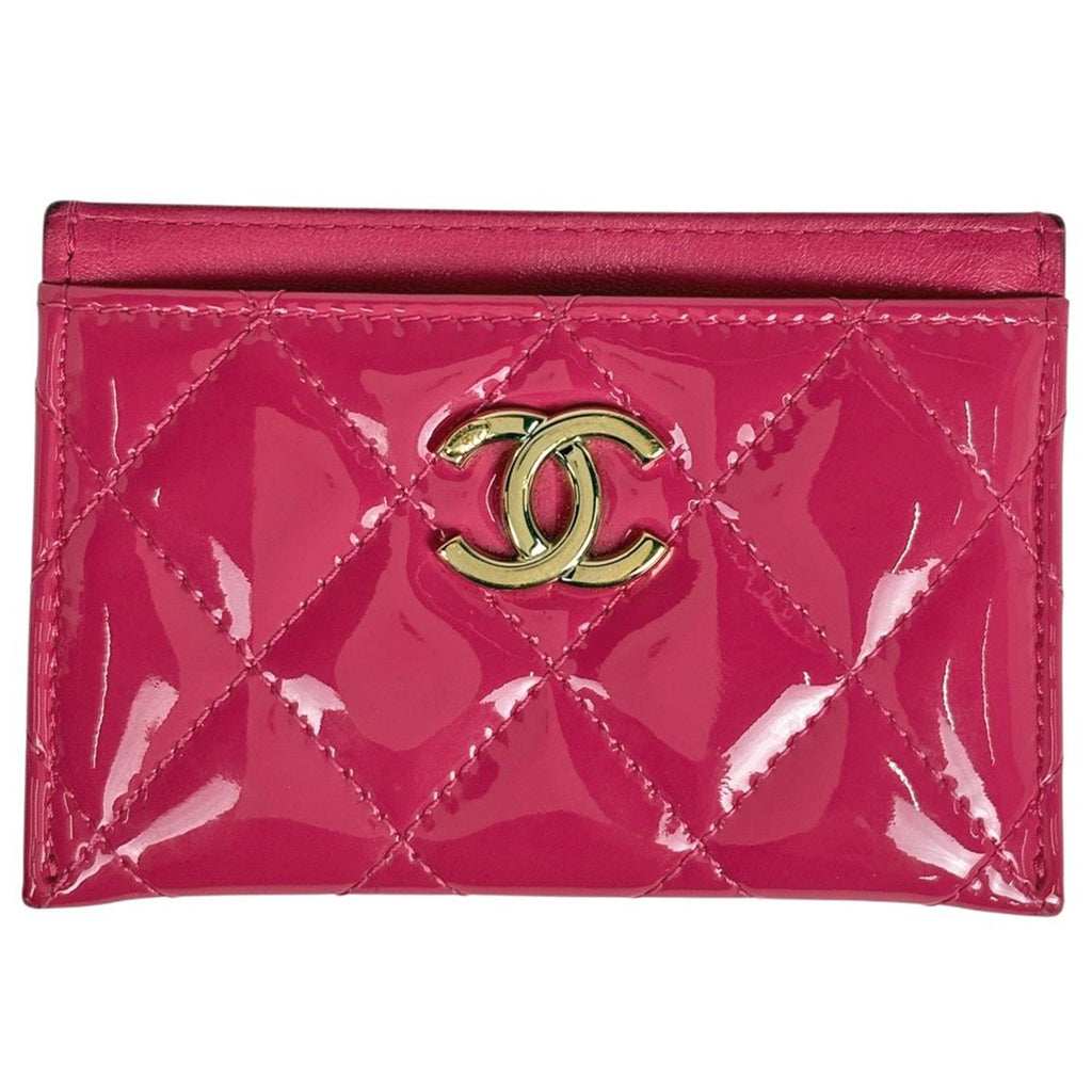Chanel CC Logo Card Case Enamel Patent Leather Pink