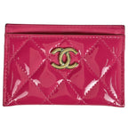 Chanel CC Logo Card Case Enamel Patent Leather Pink