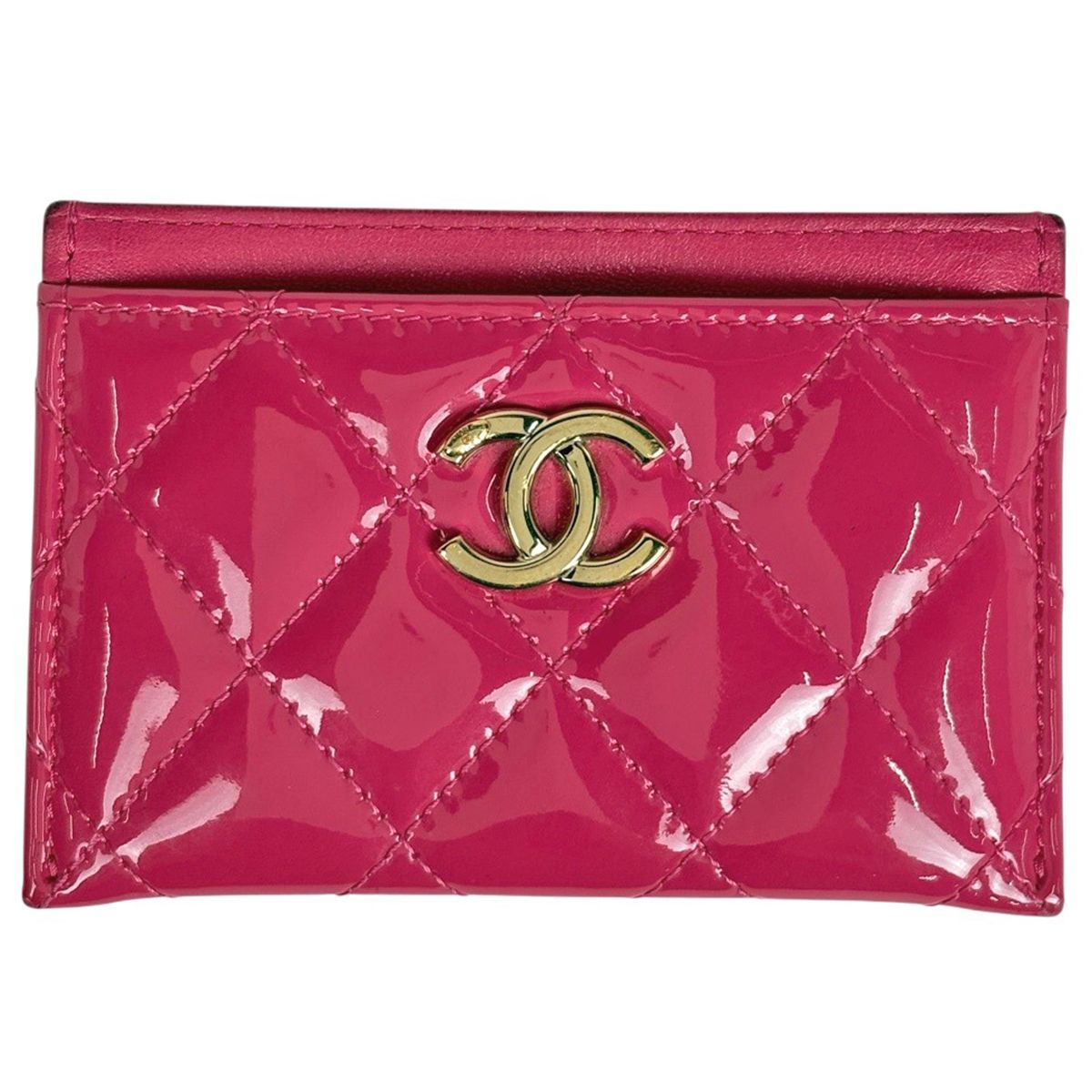 Chanel CC Logo Card Case Enamel Patent Leather Pink