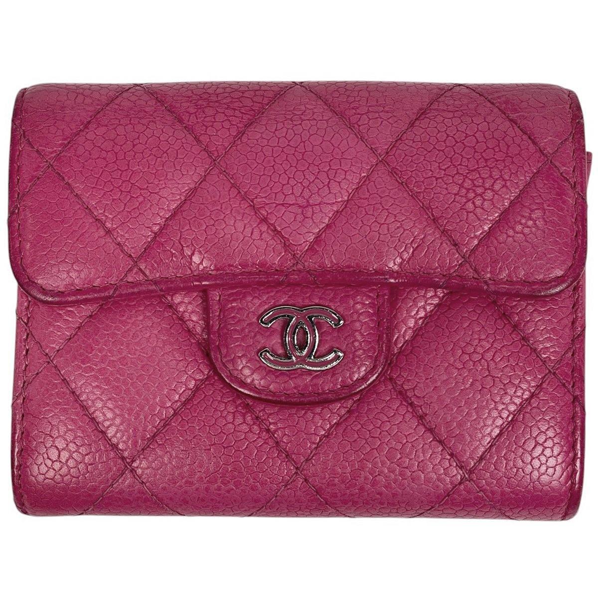 Chanel CC Logo Card Case Quilted Leather Pink