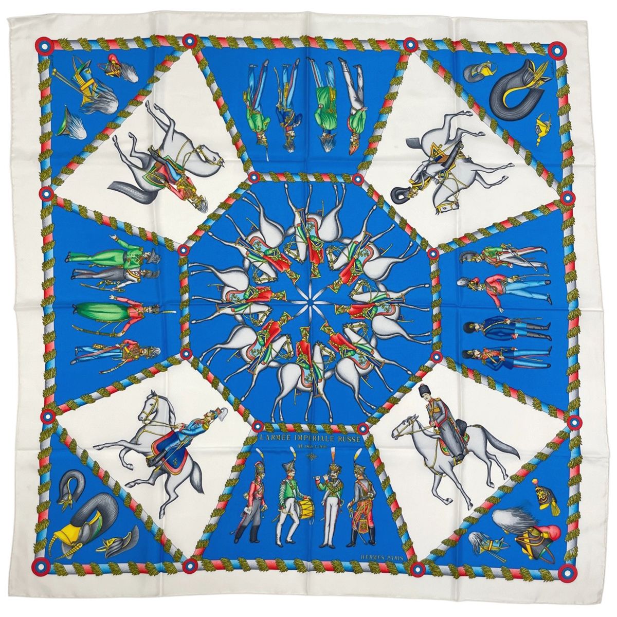 Hermes Carre 90 L'armee Imperiale Russe Russian Military Museum Scarf Silk Blue