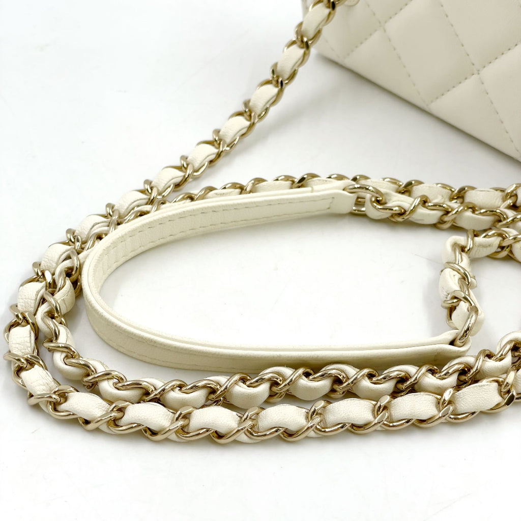 Chanel Quilted Small Box Random Lambskin White Chain Shoulder Bag Gold — view 5