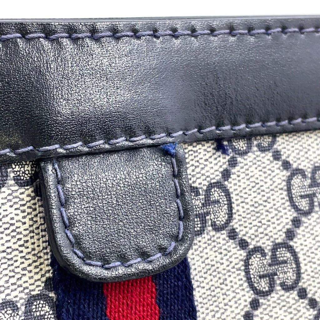 Gucci Sherry Line GG Supreme Vintage Leather Navy Light Gray Clutch — view 9