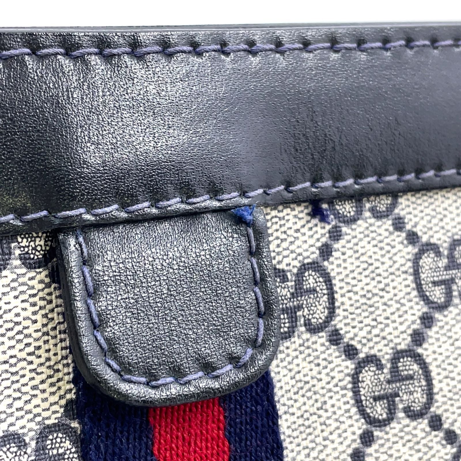 Gucci Sherry Line GG Supreme Vintage Leather Navy Light Gray Clutch — view 9