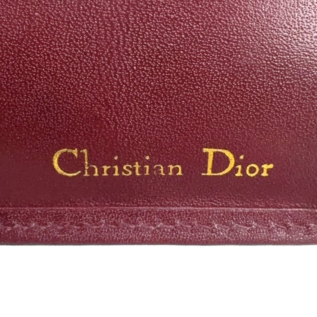 Dior Vintage Leather Bordeaux Bifold Wallet Gold — view 4