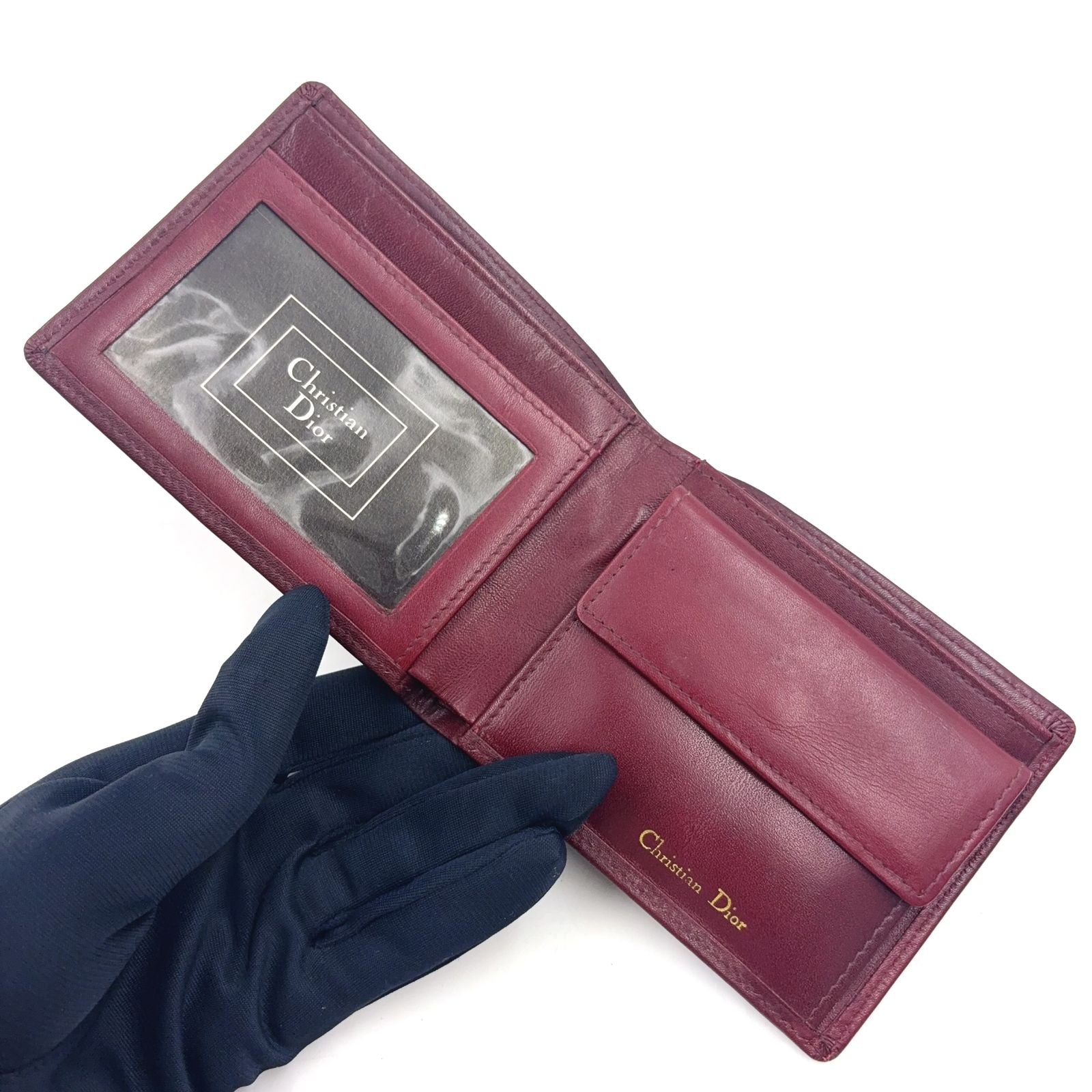 Dior Vintage Leather Bordeaux Bifold Wallet Gold — view 3