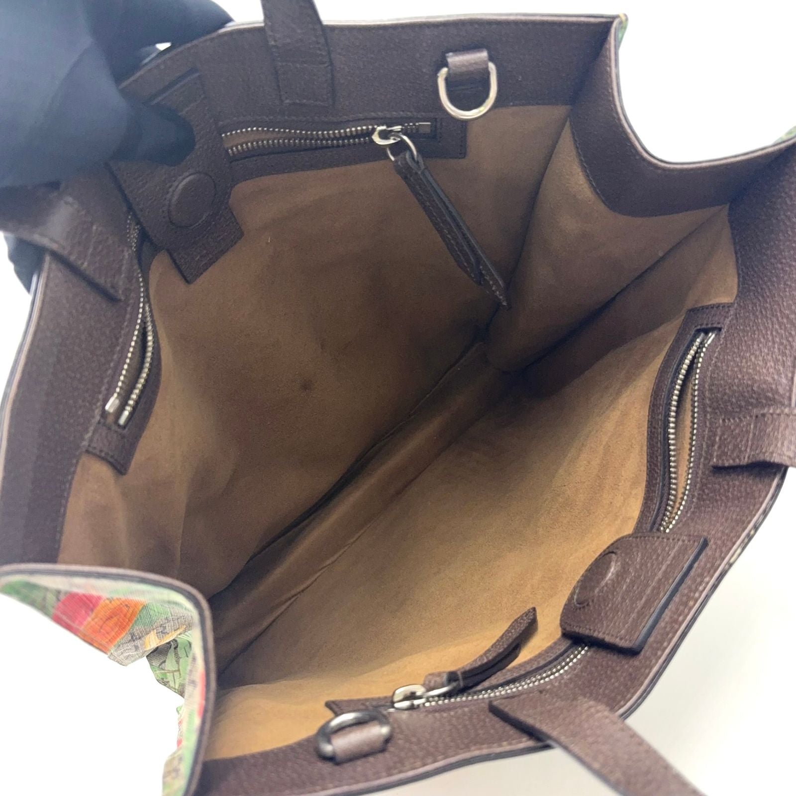 Gucci GG Supreme Tian Leather Brown Beige Tote Silver — view 3