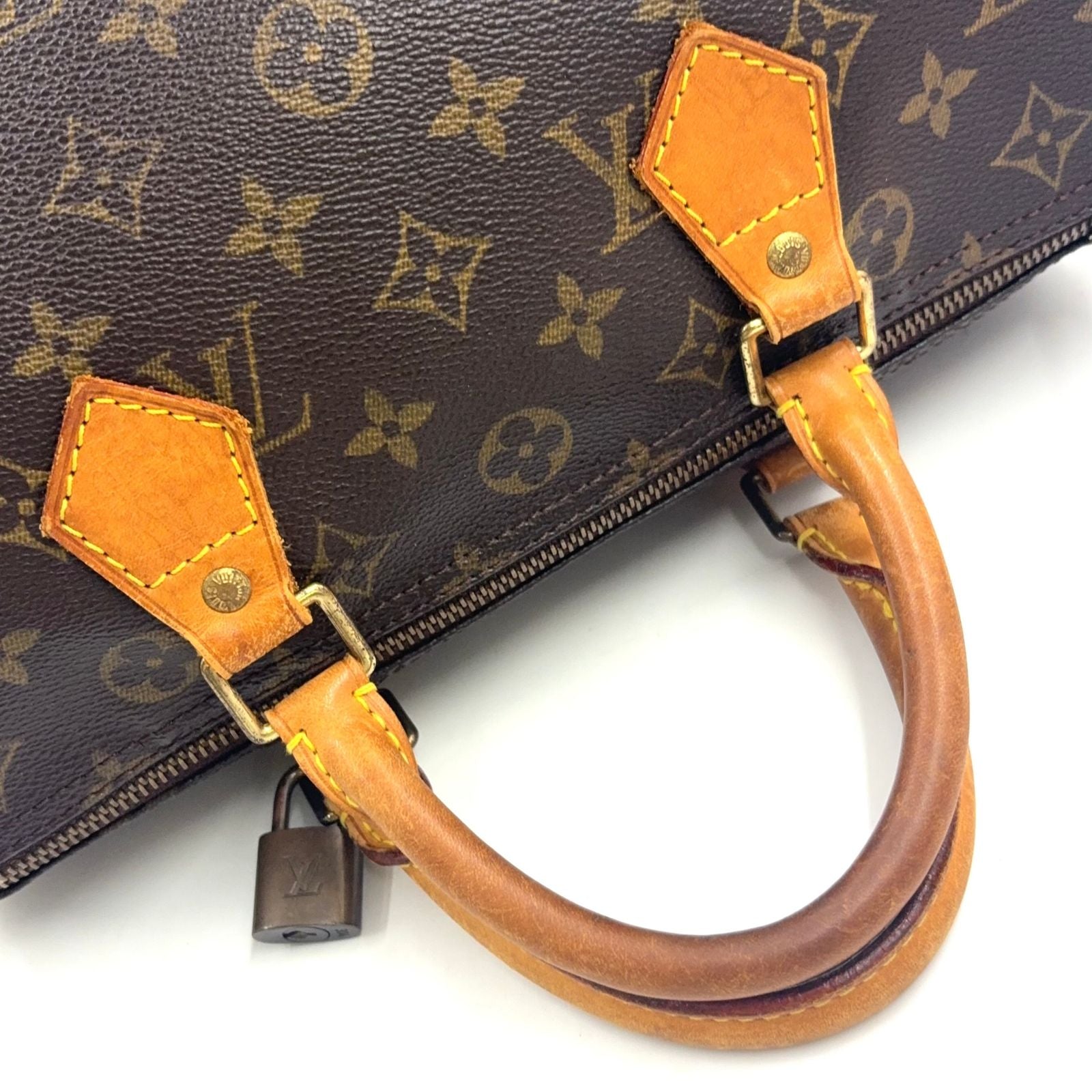 Louis Vuitton Speedy 30 Monogram Leather Brown Light Handbag Gold — view 9