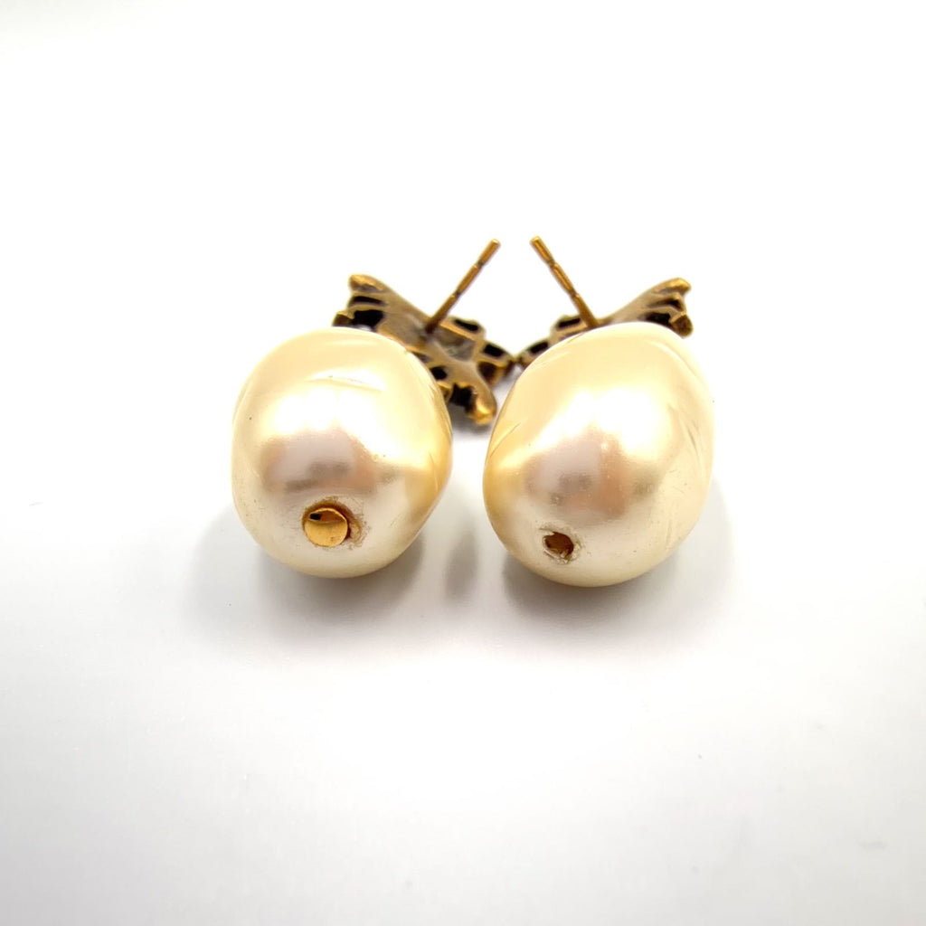 Gucci Bi Interlocking Pearl Metal Faux Color Stone Off White Clear Gold Earrings — view 8