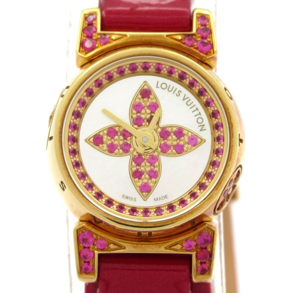 Louis Vuitton Watch Tambour Ruby 18k Yellow Gold White Shell