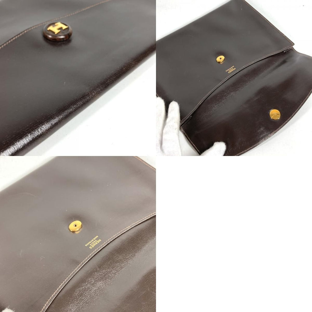 Hermes Second Bag Pochette Trio Leather Brown — view 9