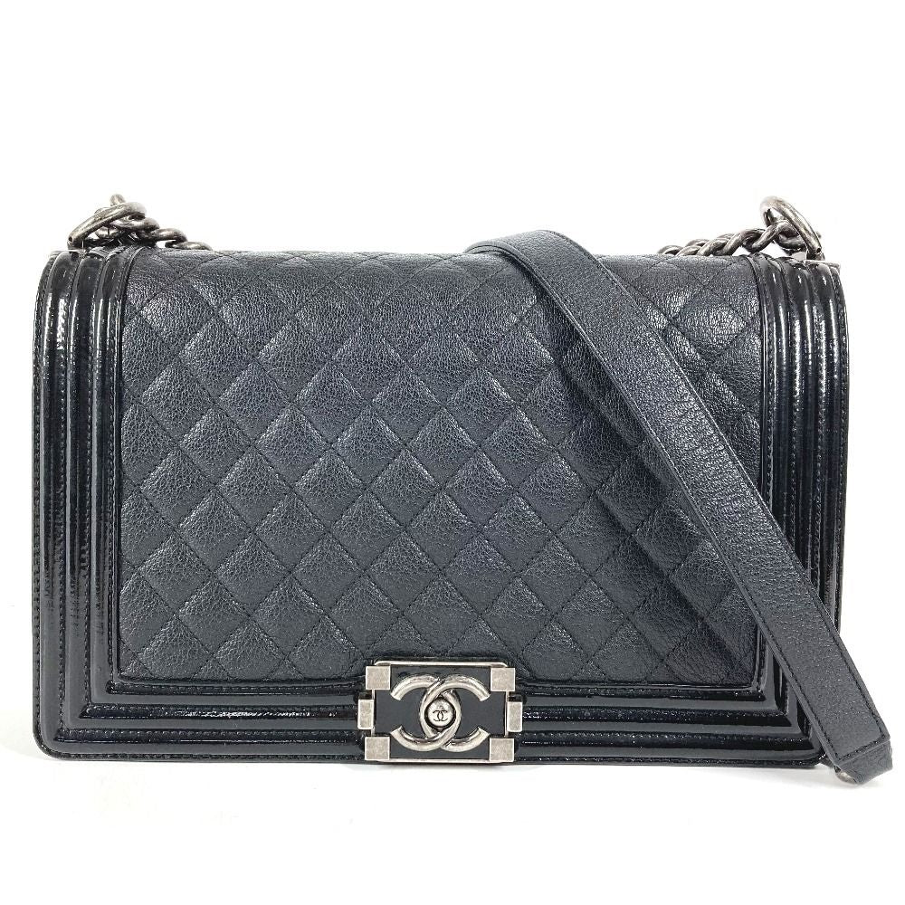 Chanel Shoulder Bag Boy Large 28 Caviar Leather Black