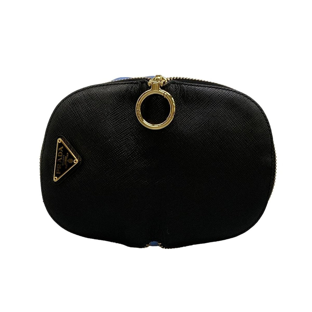 Prada Pouch Light Blue Black Drawstring Foldable Leather — view 9