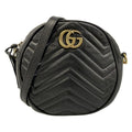 Gucci Shoulder Bag GG Marmont Round Mini Black Chain Leather