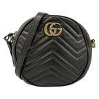 Gucci Shoulder Bag GG Marmont Round Mini Black Chain Leather