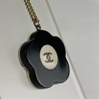 Chanel Camellia CC Logo Flower Motif Necklace Rhinestone Black White — view 4