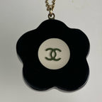 Chanel Camellia CC Logo Flower Motif Necklace Rhinestone Black White — view 2