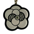 Chanel Camellia CC Logo Flower Motif Necklace Rhinestone Black White