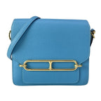 Hermes Shoulder Bag Sac Roulis Mini Blue Nord Gold