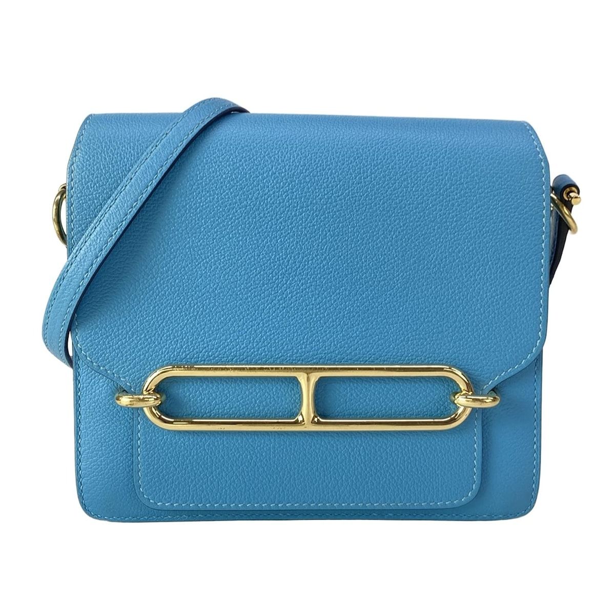 Hermes Shoulder Bag Sac Roulis Mini Blue Nord Gold
