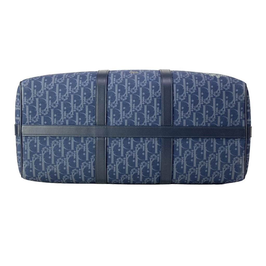 Dior Boston Bag Lango 50 Navy Dark Multi Tears Peace Sign Leather — view 5