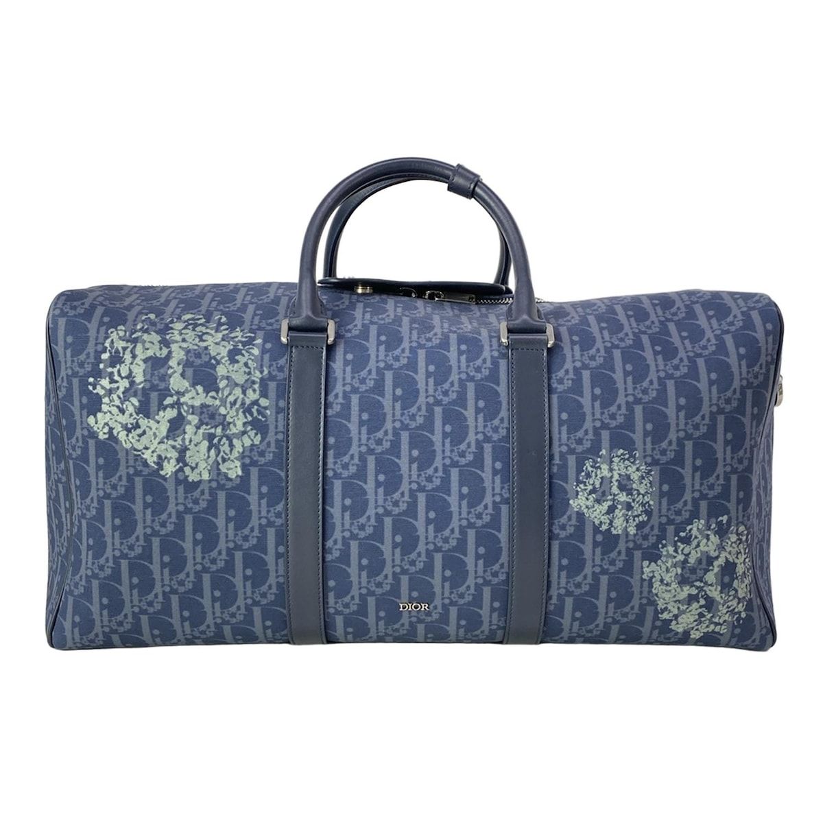 Dior Boston Bag Lango 50 Navy Dark Multi Tears Peace Sign Leather