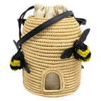 Loewe Shoulder Bag Beige Basket Natural Bee Drawstring Leather