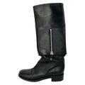 Chanel Long Boots 37.5 Black Silver Leather