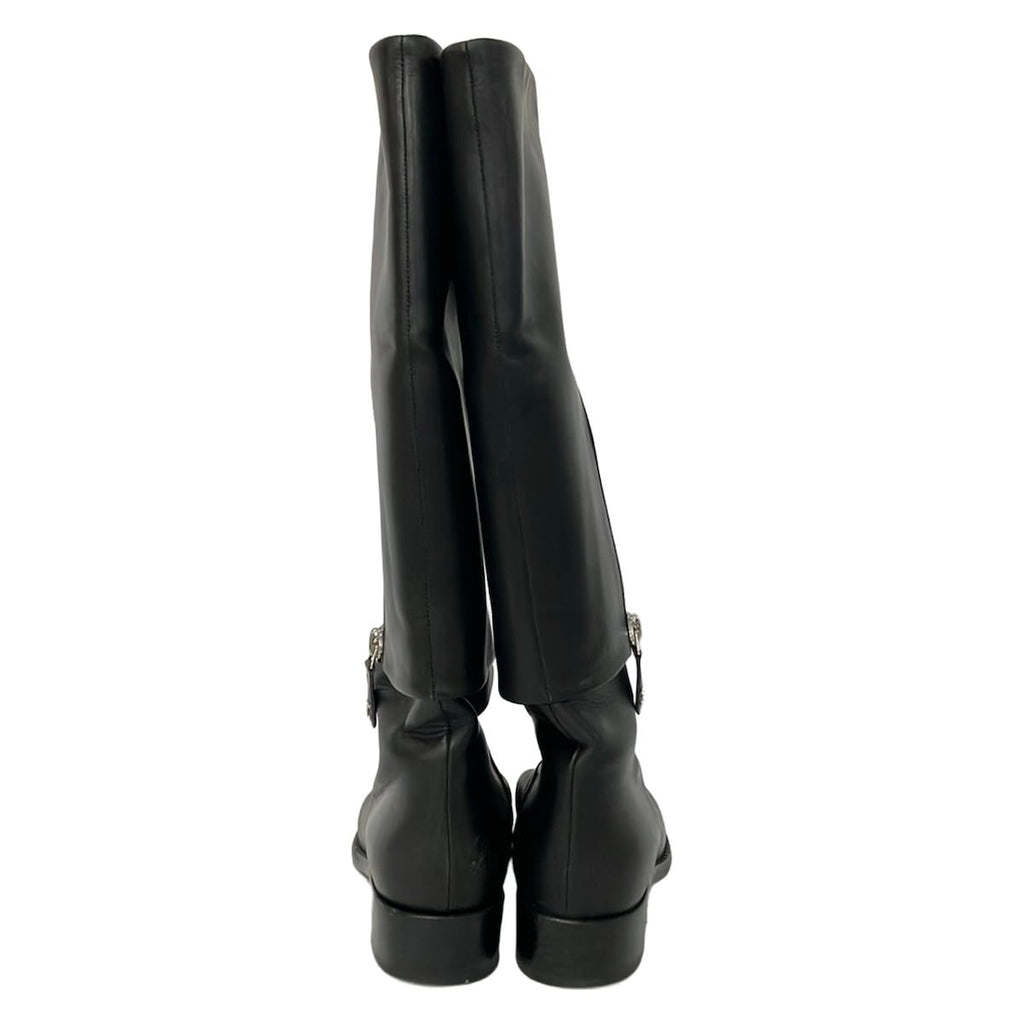 Chanel Long Boots 37.5 Black Silver Leather — view 3