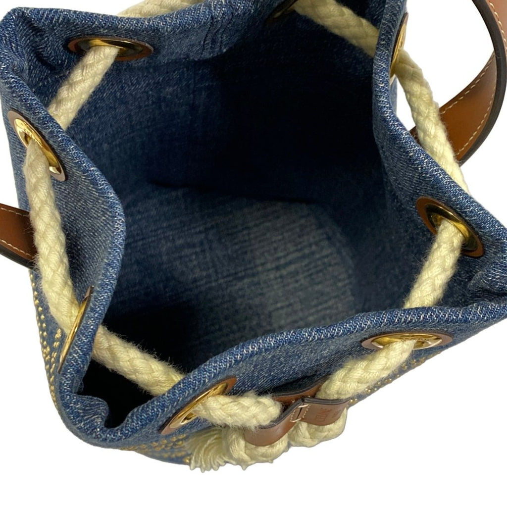 Celine Drawstring Navy Brown Studs Mini Bag Triomphe Leather — view 7