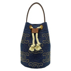 Celine Drawstring Navy Brown Studs Mini Bag Triomphe Leather