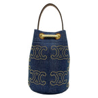 Celine Drawstring Navy Brown Studs Mini Bag Triomphe Leather — view 3