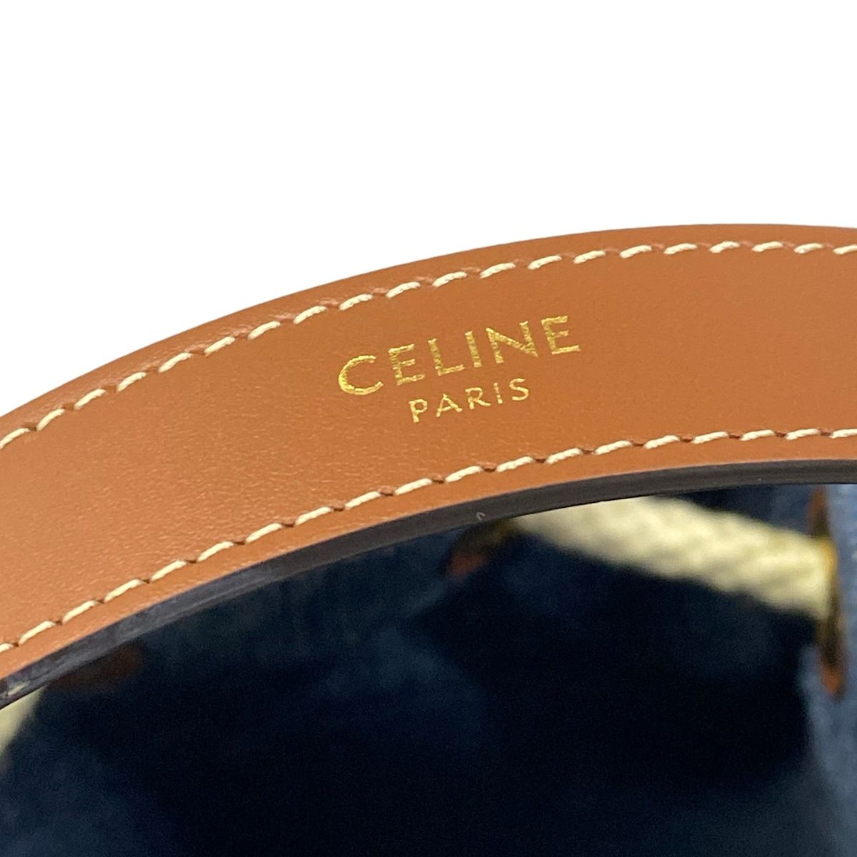 Celine Drawstring Navy Brown Studs Mini Bag Triomphe Leather — view 9