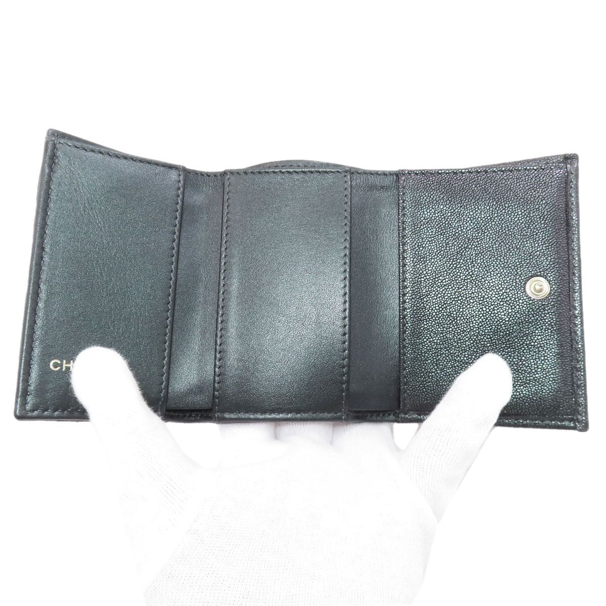 Chanel Quilted CC Logo Gold Trifold Wallet Calf — view 5