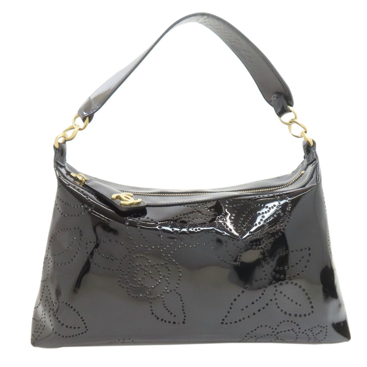 Chanel Camellia Perforated Gold Shoulder Bag Enamel