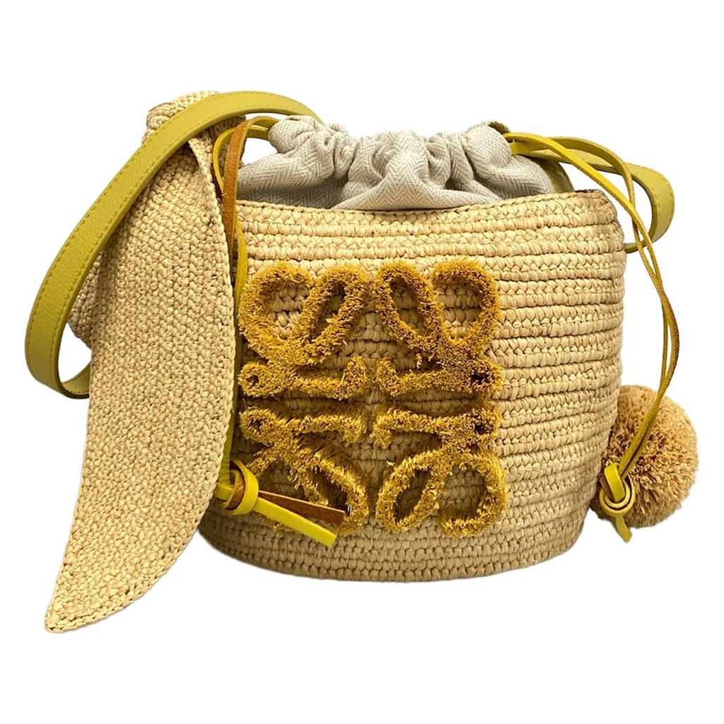 Loewe Shoulder Bag Bunny Bucket Natural Dark Yellow Basket Drawstring Leather