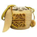 Loewe Shoulder Bag Bunny Bucket Natural Dark Yellow Basket Drawstring Leather