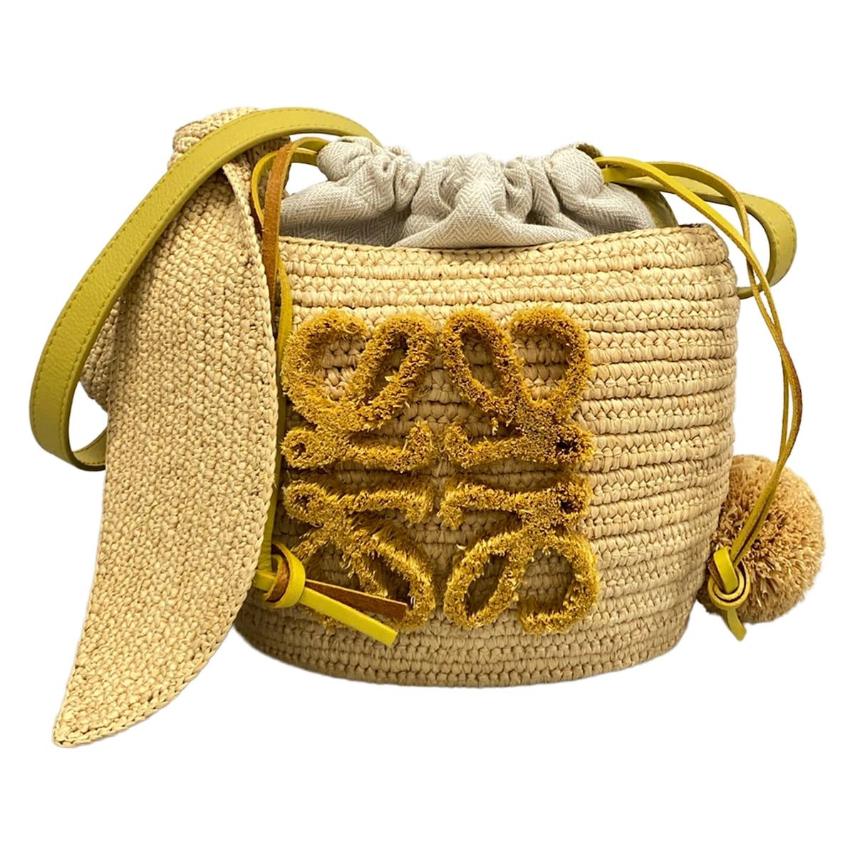Loewe Shoulder Bag Bunny Bucket Natural Dark Yellow Basket Drawstring Leather