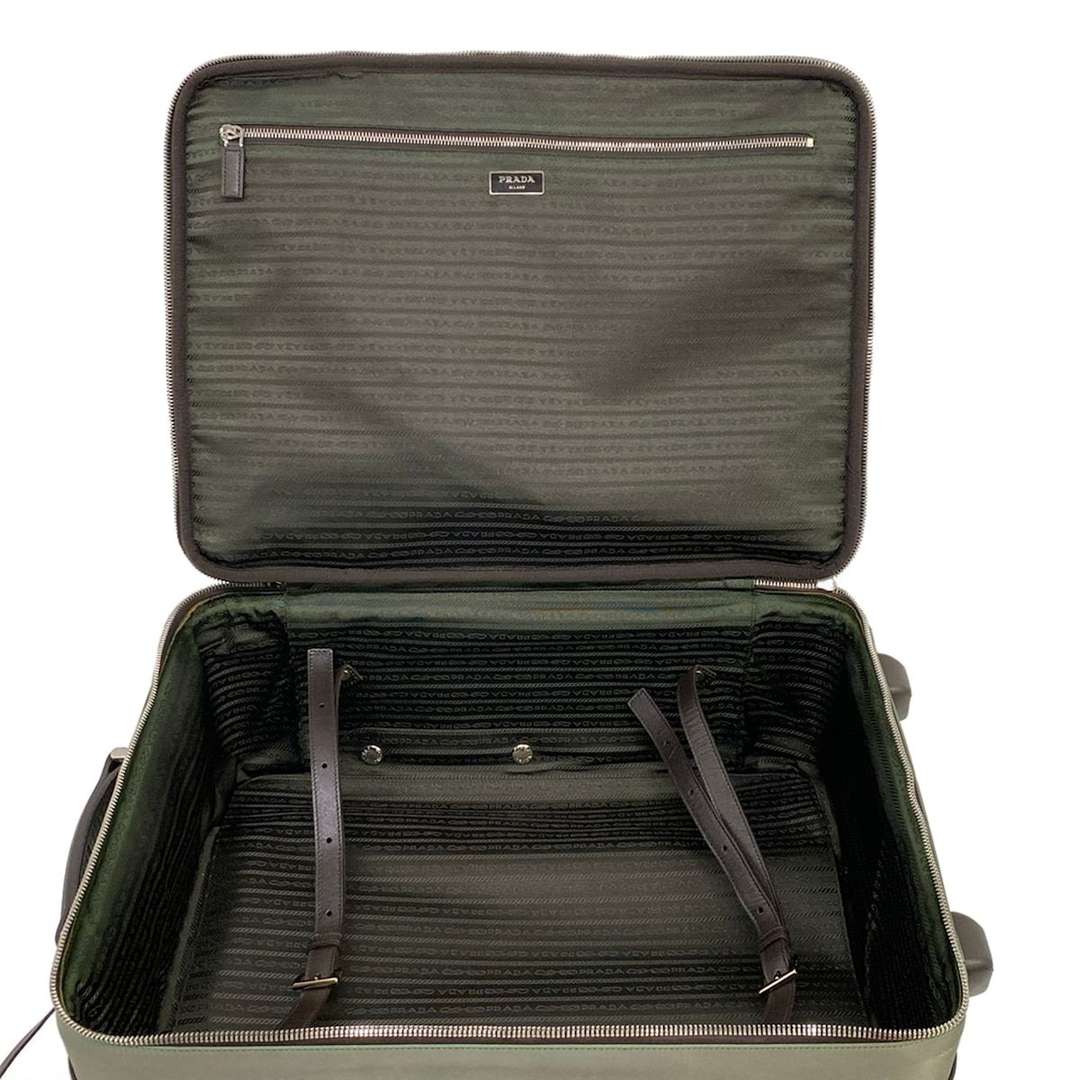 Prada Travel Bag Khaki Dark Brown Diamond No Lock Leather — view 7