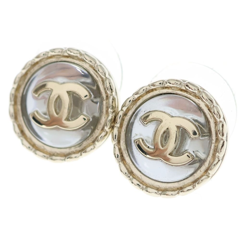 Chanel CC Logo Round Earrings Gold
