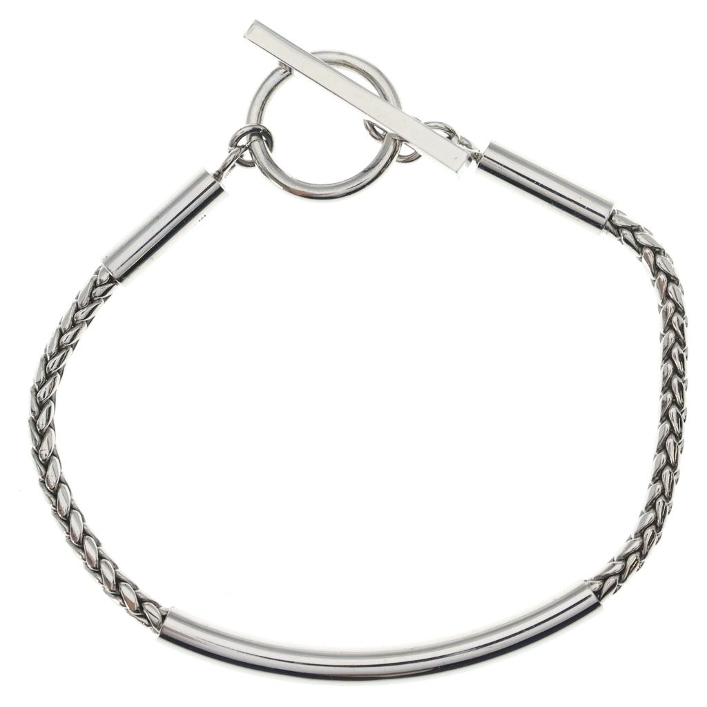 Saint Laurent Paris Tube Chain Bracelet Wheat Silver