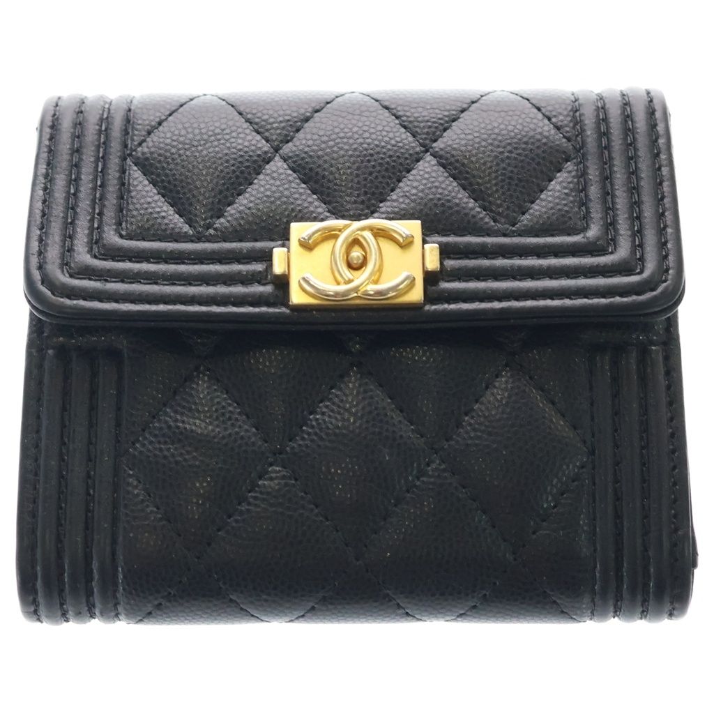 Chanel Boy Compact Wallet Caviar Leather Black