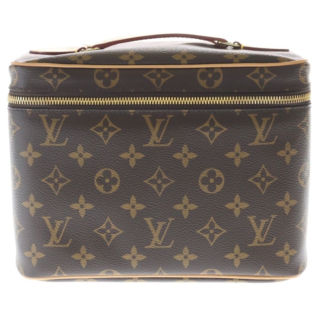 Louis Vuitton Monogram Nice BB Handbag Vanity Bag Brown Leather Gold