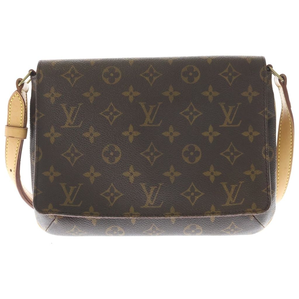Louis Vuitton Monogram Musette Tango Shoulder Bag Brown Leather Gold