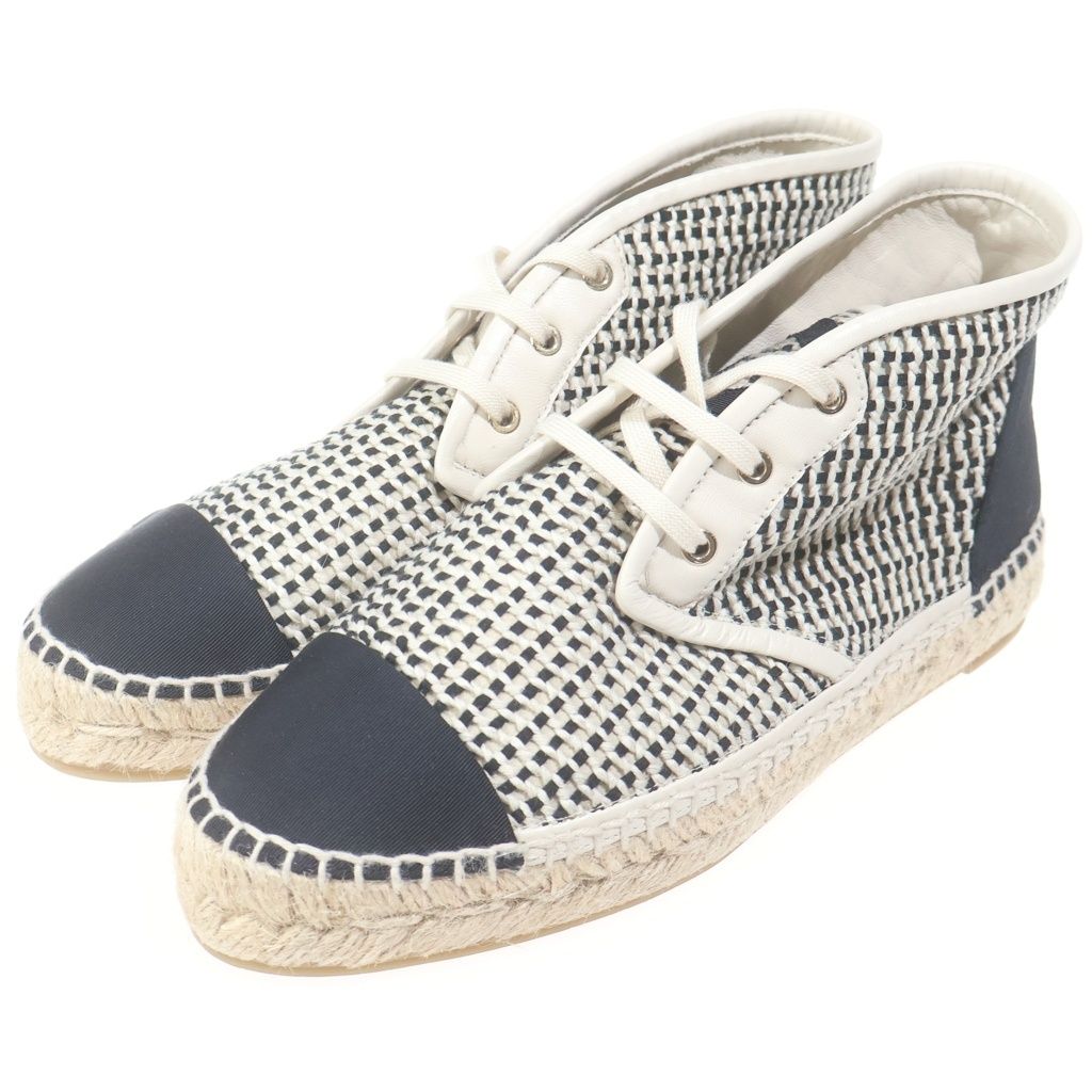 Chanel Espadrille High Cut Sneakers White Black — view 2