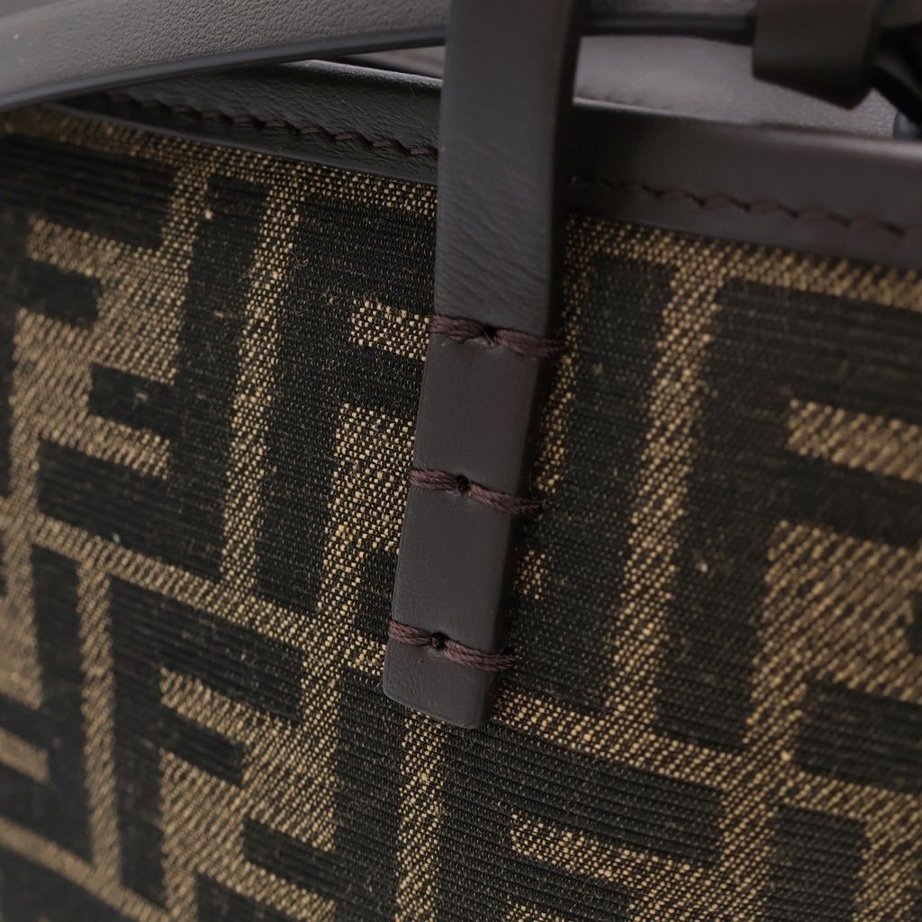 Fendi Roll Mini Fabric FF Jacquard 2-Way Shoulder Bag Brown Leather Canvas Gold — view 6